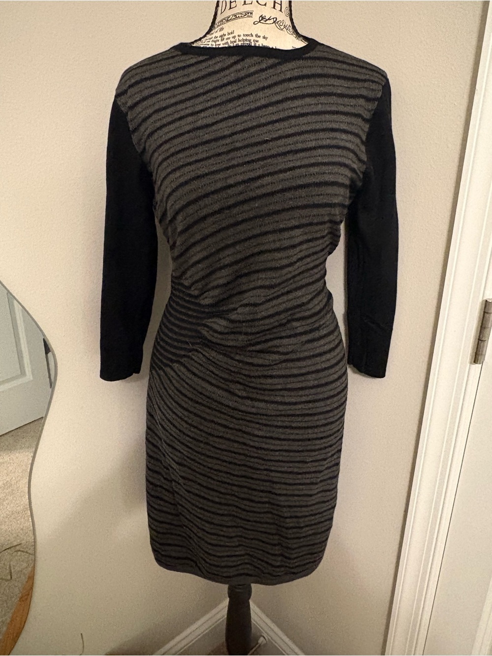 Beige by eci Black and Gray Striped Midi Dress